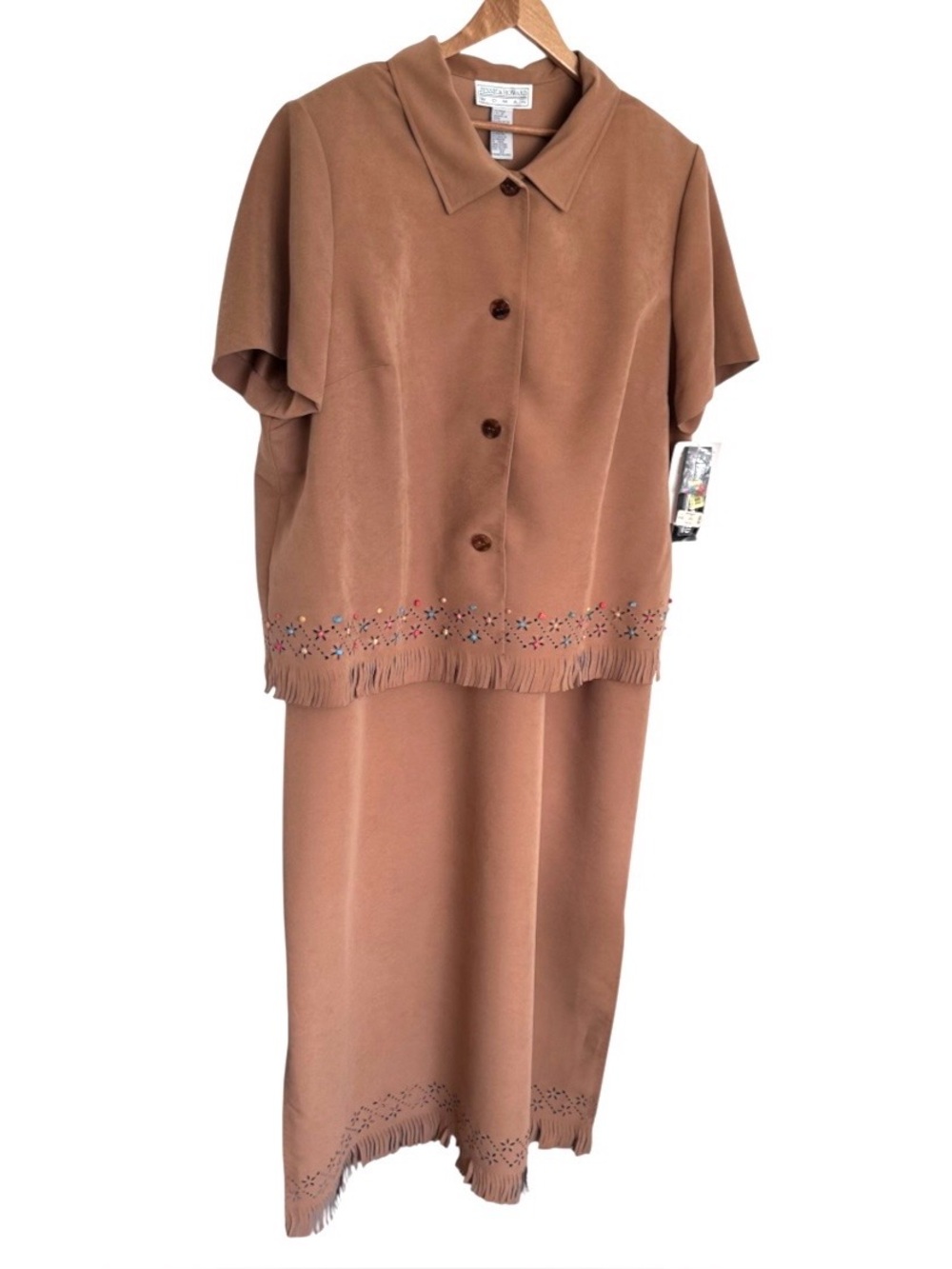 2PC NWT Jessica Howard Dress Shirt Set Women’s Size 24 Brown Beaded Fringe